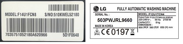LG Washing Machine Serial Plate
