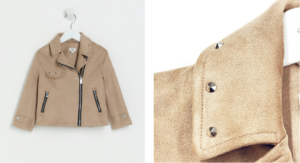 This image shows a beige River Island mini girls beige suedette biker jacket.
